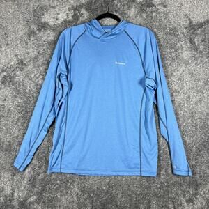 Simms Shirt Mens M Blue Long Sleeve Pullover Hooded Solarflex UPF 50 Fishing